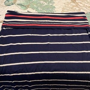 Navy blue and white striped maxi skirt